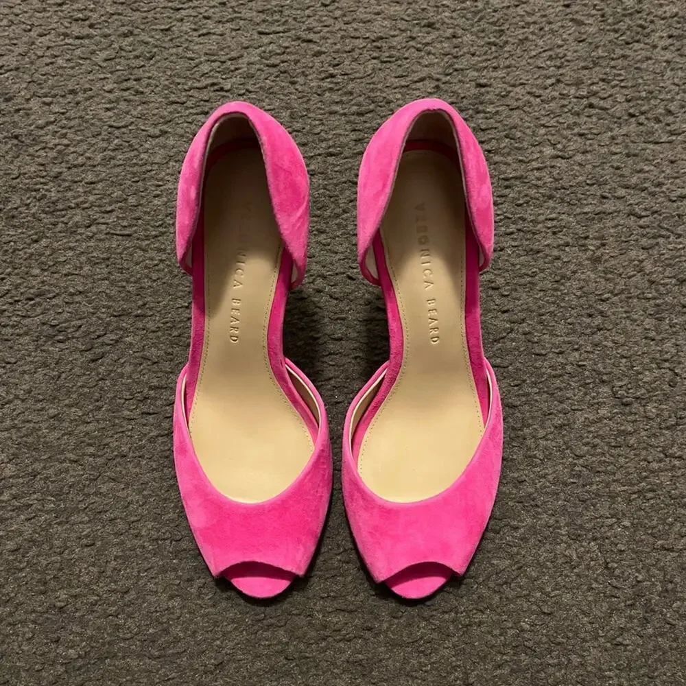 Veronica Beard Gator Suede Peep Toe Pump Heels In Pink - Picture 3 of 11